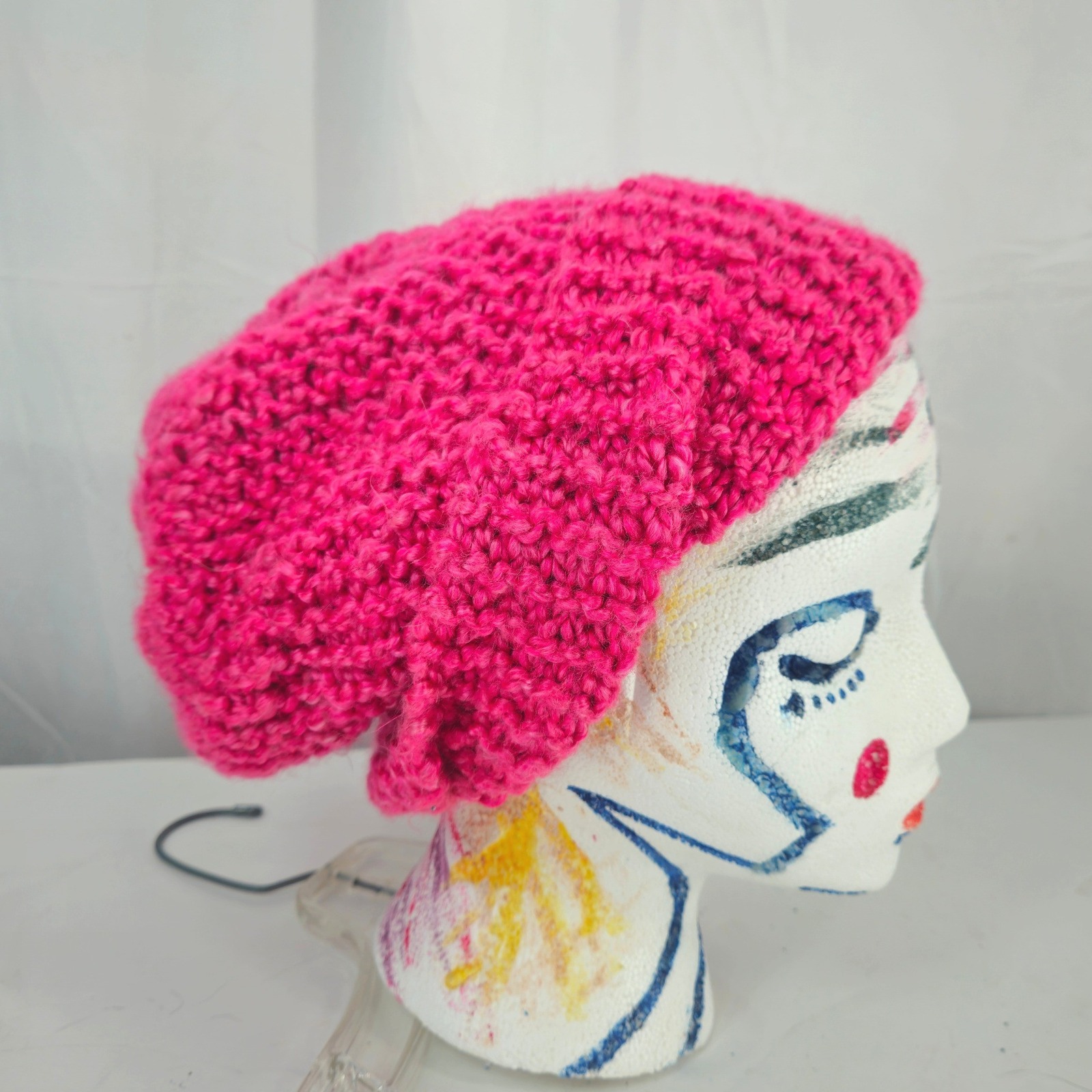 Handmade Soft Chunky Knit Slouchy Beanie Hat Bright Pink Unisex Crochet